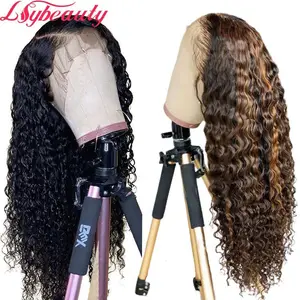 Highlights Wig Lace Front Raw Virgin Human Hair Wigs Mix Color Transparent Water Wave Curly Natrual Black Blonde Brazilian Hair