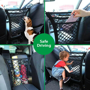Organisateur universel de siège avant de voiture avec poches filet, sac de rangement suspendu extensible, support de sac à main, barrière pour siège arrière, pour chiens et enfants, en polyester - Product Image 6
