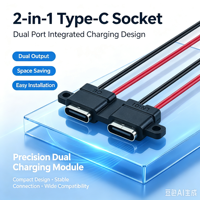 Connecteur de charge double port Type-C LN-01, double prise USB-C, deux connecteurs DC à 2 broches avec oreilles de fixation et câbles