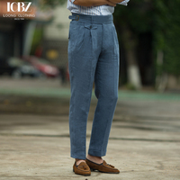 Pantalon de costume court en lin de nouveau style d'été pour hommes pantalon décontracté à taille haute style formel mince