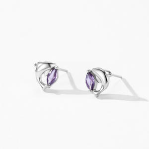 Pendientes de delfín personalizables en plata de ley S925 con circonita morada talla marquesa, versión cobre, con temática oceánica, exclusivamente para mujer - Product Image 6