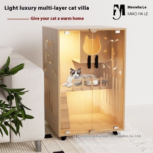 Massivholz-Katzenhaus für Innenbereiche, Universeller Haustierschrank mit Freiraum für Alle Jahreszeiten – Premium Katzenvilla - Product Image 4