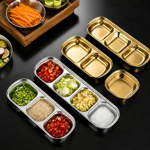 Food Grade 304 Stainless Steel Square Plate Golden Lattice Design <b>BBQ</b> <b>Tray</b> Multi-grid Dipping Sauce Seasoning Dish Durable Oven - Product Image 2