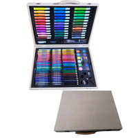 150 pièces, boîte en bois, crayons à l'huile, crayons de couleur, marqueurs, gâteaux de peinture à l'eau, stylo de dessin pour enfants, ensemble de papeterie artistique