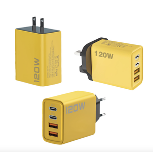 شاحن سريع بقوة 120 واط مع 4 منافذ وكابل بيانات ومحول مع منفذين USB ومنفذين Type-C بوظيفة PD للشحن الجداري لهواتف سامسونج وآيفون وشاومي - Product Image 5