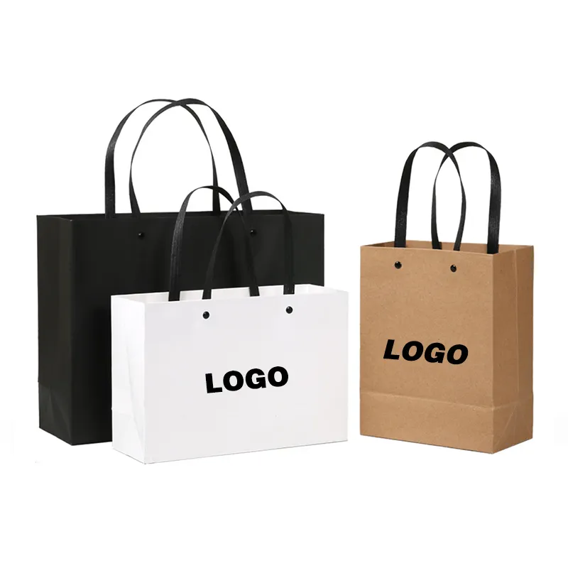 بسعر الجملة أكياس ورقية بيضاء بنية مخصصة للتسوق أكياس ورقية تحمل شعارك الخاص