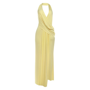 <span class=keywords><strong>Robe</strong></span> longue <span class=keywords><strong>dos</strong></span> nu à col en V profond avec fente haute et taille drapée pour femme Sehe Fashion - Product Image 3