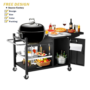 Le chariot de barbecue est compatible avec les barbecues <span class=keywords><strong>Weber</strong></span> <span class=keywords><strong>Kettle</strong></span>, avec étagères réglables sur 3 niveaux, un meuble de rangement, des crochets et un support pour remorque. - Product Image 1