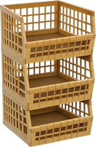 Cestas de Almacenamiento Grandes en Oferta, Cestas de Frutas de Bambú Ecológicas Multifuncionales con Frente Abierto, Diseño de Rejilla, Juego de 3 Cestas para Frutas - Product Image 5