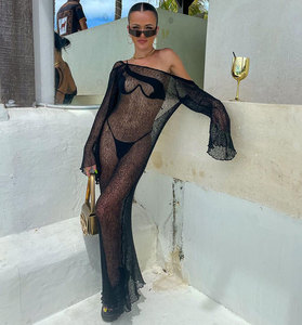 Tricoté coton Sexy dos nu voir à travers Maxi <span class=keywords><strong>robe</strong></span> été vacances fête plage Bikini couvrir élégant moulante longue <span class=keywords><strong>robe</strong></span> - Product Image 1