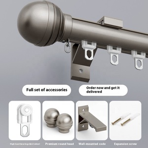 Tringles à rideaux en aluminium noir robustes avec accessoires pour rideaux plissés en S montés au mur et au plafond - Product Image 4