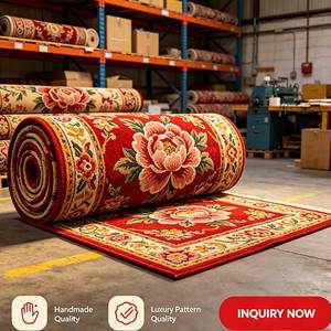 Tappeto Tufted Artigianale a Pelo Lungo Stile Cinese in Lana Rossa e Acrilico per Decorazione Sale Riunioni, Soggiorni e Location per Matrimoni - Product Image 6