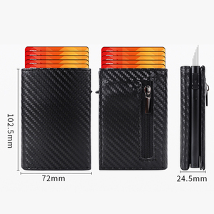 Cartera Delgada de Cuero PU con Cremallera para Monedas, Tarjetero para Hombre con Bloqueo RFID, Tarjetero de Aluminio para Negocios con Sistema Pop-up - Product Image 4