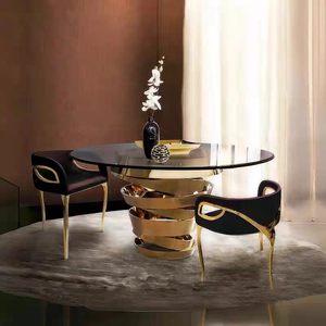 Mesa Redonda de Acero Inoxidable de Lujo, Diseño Moderno, Mesa de Comedor Artística de Alta Gama para Villas, Restaurantes y Hogares - Product Image 3