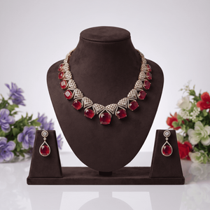 Luxury Rose Gold Plated Cubic Zirconia <b>Ruby</b> Red Gemstone Imitation <b>Necklace</b> Ideal Choice for Women Bridal Wedding Wear - Product Image 1