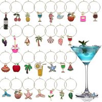 Breloques pour verres à vin, marqueurs de verres avec anneaux dorés pour verres à pied, breloques à vin amusantes, décorations pour mariages et fêtes estivales à la plage