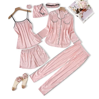 Vente en gros directe d'usine, pyjamas en satin luxueux et confortables avec taille élastique, manches courtes pour femmes, ensemble de pyjama 7 pièces pour l'été