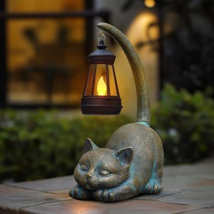 Linterna solar para jardín con forma de gato, decoración de resina para exteriores, luz impermeable para decoración de césped, para el hogar y el patio - Product Image 1