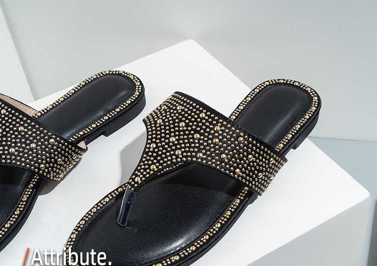 Rhinestone Clip toe Women's Flip-flops Sandals Outside Wearing Flip Flops Flat Beach Slippers