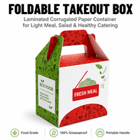 Boîte à emporter pliable en carton ondulé laminé pour repas légers, salades, plats végétariens, fritures et traiteur sain