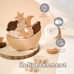 Set di Blocchi in Legno a Forma di Stella, Luna e Nuvola con Ciotola, in Legno Naturale per Riconoscimento delle Forme e Apprendimento Precoce, <span class=keywords><strong>Gioco</strong></span> Montessori - Product Image 1