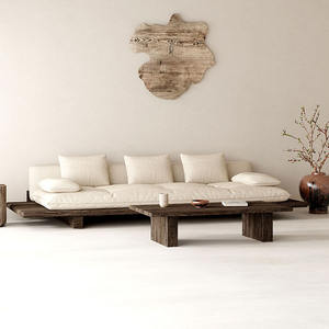 Sofá de Tres Plazas de Madera Maciza Estilo Wabi Sabi, Combinación en Forma de L para Sala de Estar, Madera de Pino, Fresno y Olmo, Relleno de Espuma - Product Image 1