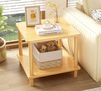 Table basse populaire à double plateau en bois, style crème, luxe léger, design minimaliste nordique