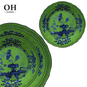 Service de vaisselle en porcelaine <span class=keywords><strong>céramique</strong></span> décorative vintage à l'encre verte, <span class=keywords><strong>assiette</strong></span> de chargement écologique de luxe en porcelaine <span class=keywords><strong>italienne</strong></span> - Product Image 6