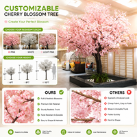 Arbre artificiel de cerisier en fleurs de qualité supérieure, canopée rose pâle pour la conception d'hôtels de luxe, de complexes hôteliers et d'établissements hôteliers