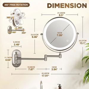8 Inch Wall Mounted Touch Sensor Folding 360 Degree Swivel Extension <b>Led</b> Magnifying Dual Sided Personalized Cosmetic Shaving - Product Image 3