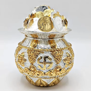 JSK ART'S Antique Traditional Style Handmade Kalash Coin Gold Plated <b>Temple</b> Pooja Festival Wedding Celebration Religious Gift - Product Image 2