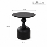 Table d'appoint ronde noire Wabi Sabi, meuble sculptural sur piétement pour salon, canapé, espace détente et espaces hôteliers