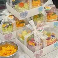 Boîte à gâteau personnalisée en papier kraft avec fenêtre, grille blanche, pour déjeuner, sorties printanières, thé de l'après-midi, parois transparentes épaissies