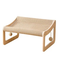Lit suspendu pour chat de bureau, structure en bois, surface tressée en sisal, style hamac avec boule en sisal suspendue pour chats d'intérieur, pour se reposer et jouer