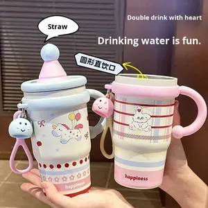 <b>Large</b> Capacity Cartoon Student Straw <b>Cup</b> with Handle 316 Stainless Steel Insulated Portable Clown Ice <b>Cup</b> - Product Image 2