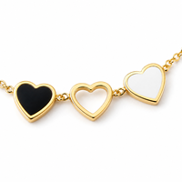 Bracelet tendance en acier inoxydable doré avec cœur, bijoux noir et blanc pour cadeau unisexe