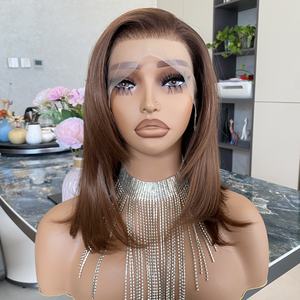 Peluca sintética sin pegamento color marrón cobrizo, 13x4 HD, resistente al calor, corte bob corto con ondas, pre-estilizada, 10 pulgadas, para mujeres negras - Product Image 5