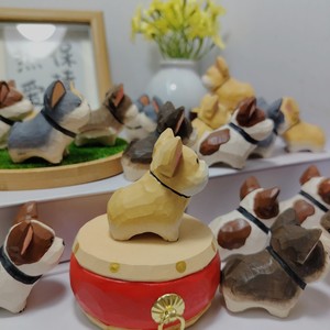 Figurine de bouledogue français sculptée à la main en bois, 4,7x3x4 cm, ornement de bureau, décoration de voiture, cadeau artisanal animal mignon - Product Image 2