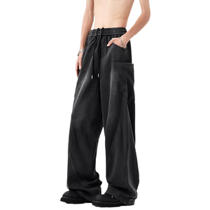 Pantalon de survêtement vintage pour homme en coton léger de qualité supérieure, taille mi-haute, coupe droite drapée, ample et décontracté - Product Image 1