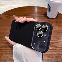 Coque en silicone liquide avec grande fenêtre et protection d'objectif intégrée, antichoc, pour iPhone 16 Pro Max 15 14