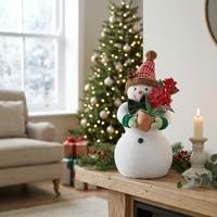 Bonhomme de neige en tissu polaire blanc avec écharpe rouge tricotée et bras en brindilles, décoration de table ou de cheminée pour les fêtes de Noël, achat en gros