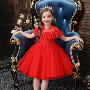 Girls Red Princess Dress Tulle A-Line O-Neck Flower Girl Wedding Dress For Birthday Party - Product Image 1