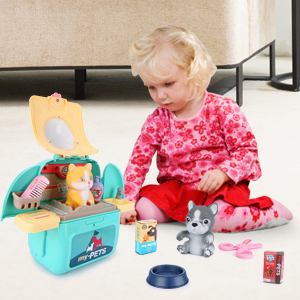 Newest Plush <b>Pets</b> Toys <b>Pet</b> Pretend Play Educational Preschool 2 in 1 Backpack Cat Care Toy Plastic Animal Set for Kids - Product Image 3