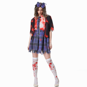Halloween Horror Vampiro Bloodstained Schoolgirl Zombie Cosplay disfraz estudiante uniforme ropa <span class=keywords><strong>de</strong></span> actuación para baile <span class=keywords><strong>de</strong></span> escenario - Product Image 2