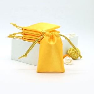 Sac de rangement exquis en soie jaune pour bijoux, sac anti-poussière en satin avec cordon de serrage pour parfum, sac à main, perruque - Product Image 5