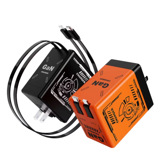 Universal Fast Charging GaN USB Flash Charger with Dual Retractable Type-C and QC3.0 Adapters Foldable Quick Charger
