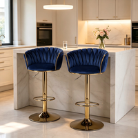 Tabouret de bar de luxe léger avec dossier en velours tissé, siège rotatif, hauteur réglable, base en métal doré pour la décoration de bar à domicile