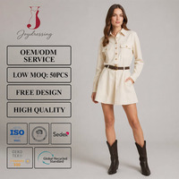 Robe chemise élégante beige à manches longues Joydressing, style utilitaire avec ceinture et poches, robe de bureau pour femmes, vente en gros, sur mesure