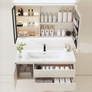 Customized Bathroom Furniture, Modern Cream Style <b>Dressing</b> <b>Table</b> Bathroom Set Wooden Storage Cabinet - Product Image 2