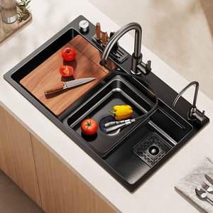 Évier de cuisine en acier inoxydable 304, grand bac unique, multifonctionnel, à poser en surélevé/encastré/encastré à plat pour usage domestique - Product Image 1